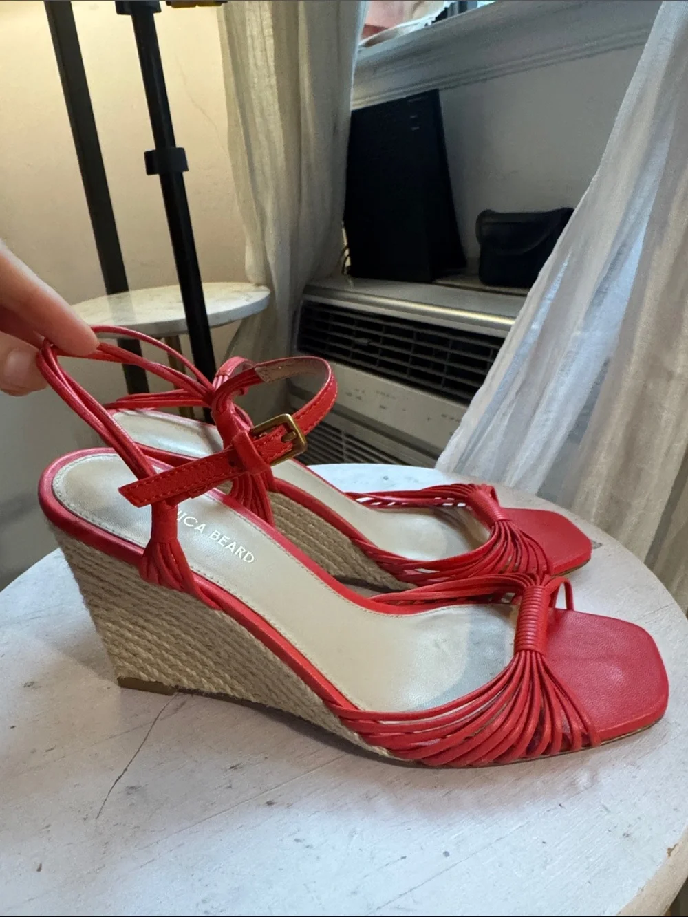Veronica Beard Red Braided Espadrille Wedge Sandals